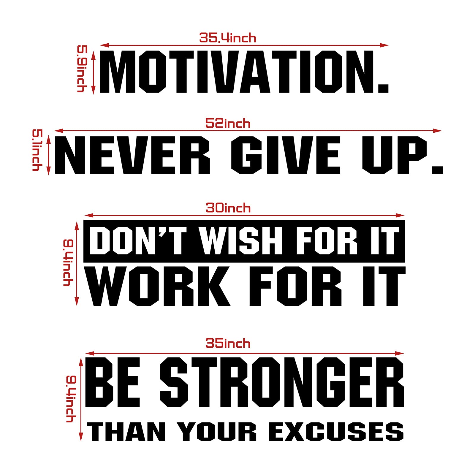 4 Pieces Gym Wall Decal Motivation Vinyl Wall Decals Be Stronger Than Your Excuses Sticker Don'T Wish For It Work For It Large G